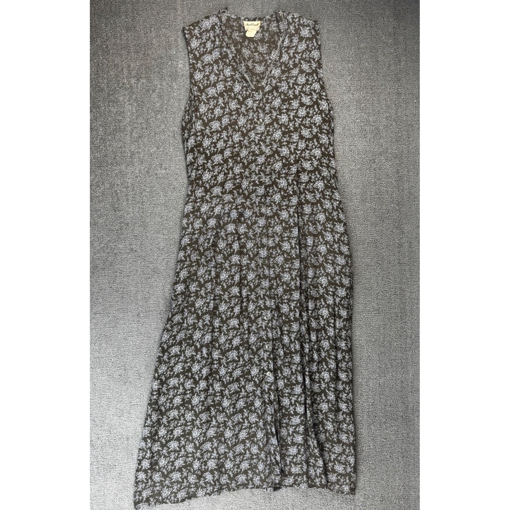 Vtg April‎ Cornell Dress Large Brown Floral Maxi Button Front Cottage Trad Wife